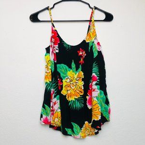 Pleated Lightweight Tropical Floral Tank Top